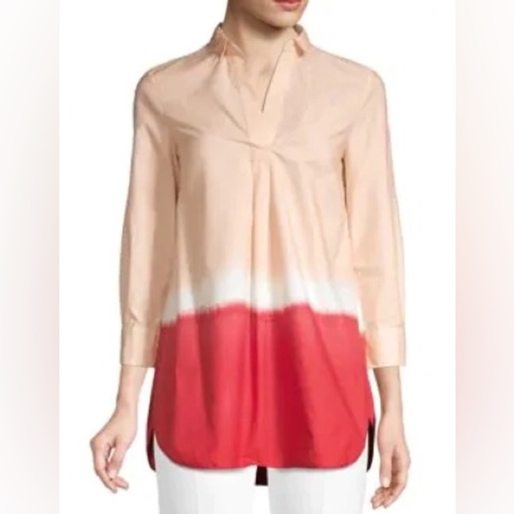Piazza Sempione Eugenia Dip Dye Tunic Cotton Poplin Pink Red 3/4  Size 44 /  8